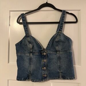 Zara Denim Button-Front Crop Top - Blue
